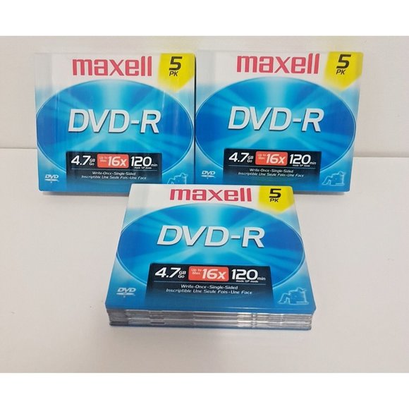 MAXWELL DVD-R 4.7 Gb  16X 120 Minutes Data Blank DVD Media 5 Pack Lot of 3 - Picture 1 of 6